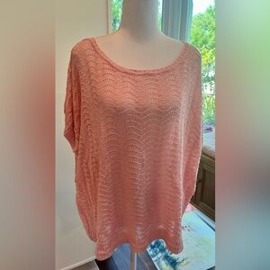 Joan Vass Pink Waffle Knit Boat Neck Top – One Size (OS)